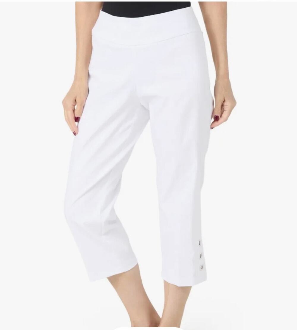 NWT ZAC & RACHEL Ultimate Fit Grommet Capri Pants L Coastal Beachy Spring